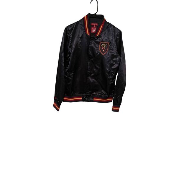 Mitchell & Ness Womens Blue Striped Trim Satin MLS Bomber Jacket Size Small - Picture 1 of 6